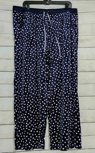Nautica Other - Nautica Pajama Bottoms Navy Blue Pink Polka Dot Fleece Pants Womens XL